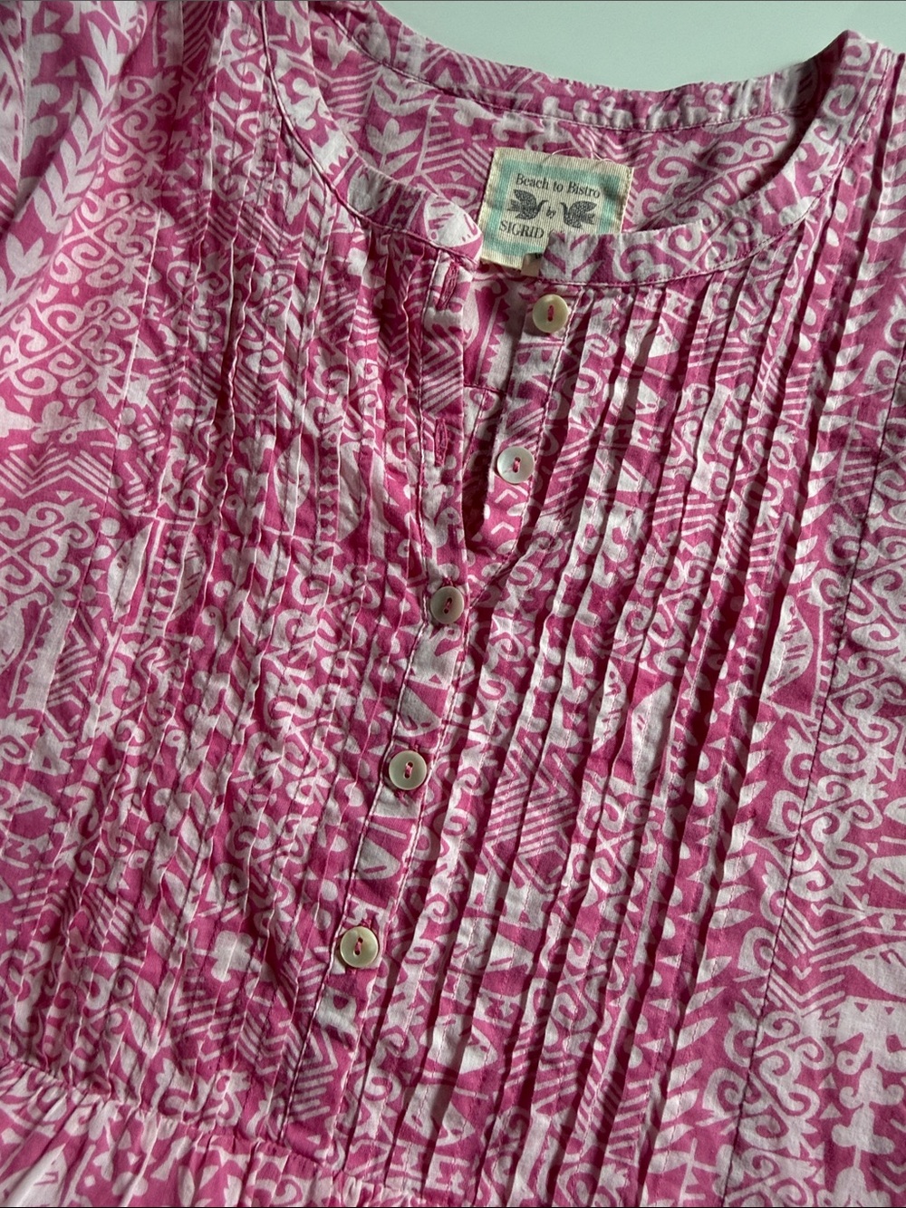 Sigrid Olsen Pink Printed Pintuck Peasant Tunic - Picture 3 of 5